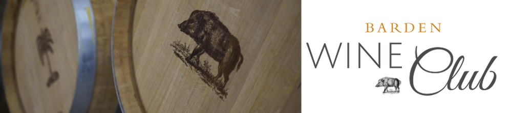 "Barden Wine Club" next to a photo of a barrel top